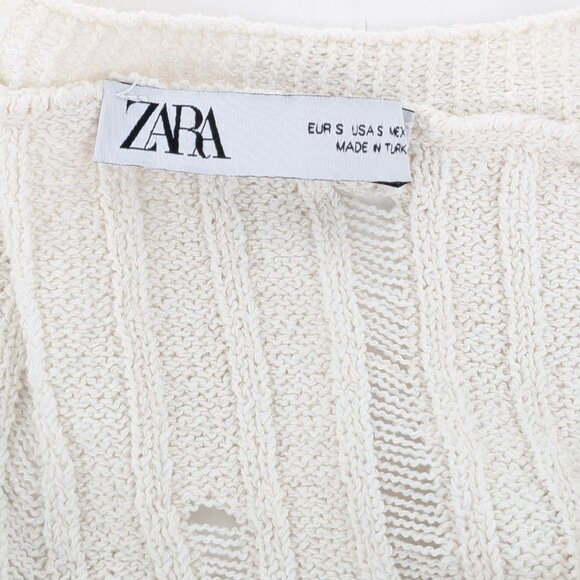 Zara Distressed Cropped Cardigan Women Size S Button Up Knit Ribbed Minimalist - Picture 8 of 9